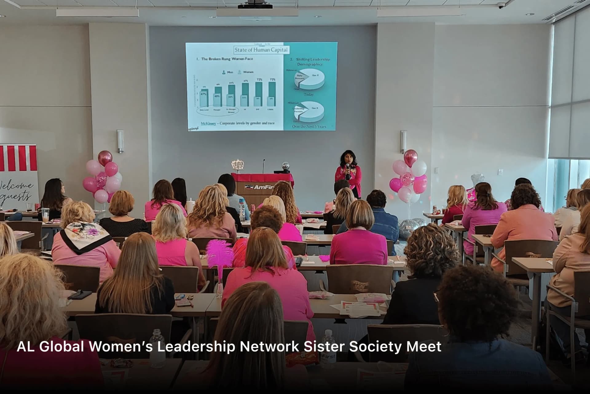 Shubhi Rao presenting to the AL Global Women's Leadership Network Sister Society Meet