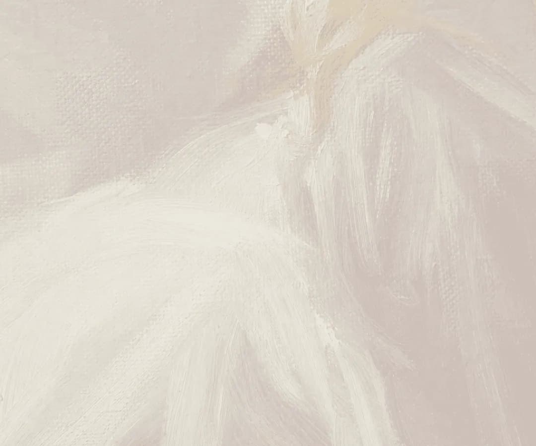 Soft impasto brushwork in ivory, oat and blush, the hero backdrop