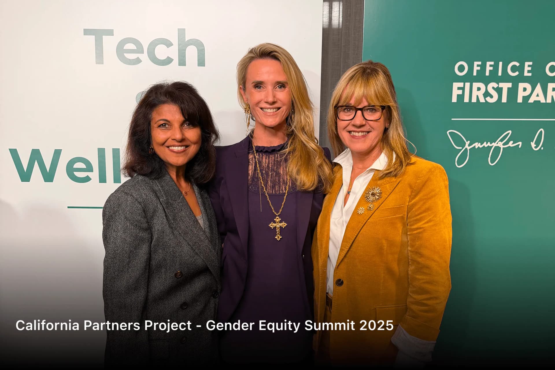 Shubhi Rao with two fellow attendees at the California Partners Project Gender Equity Summit 2025