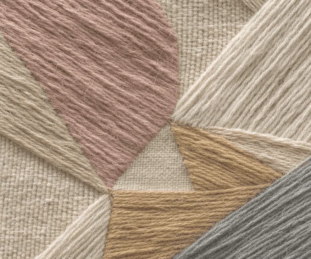 Woven wool in triangles of blush, sand and grey, Inspired by Alice Bailly