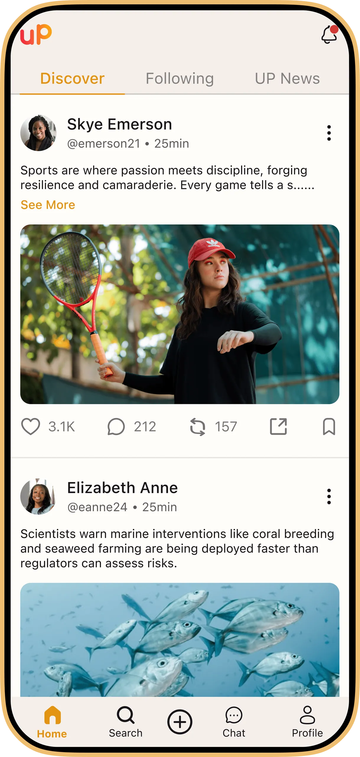 UP Discover feed on a phone